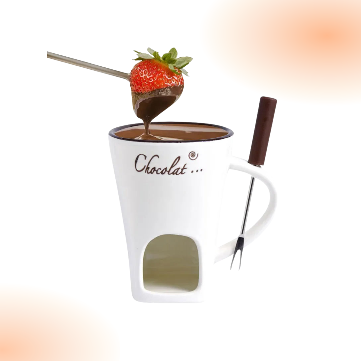 Ceramic Chocolate Fondue, Butter, and  Cheese Warmer Mug Set
