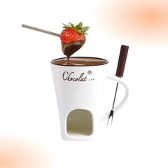 Ceramic Chocolate Fondue, Butter, and  Cheese Warmer Mug Set