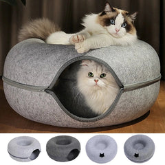 Felt Donut Cat Tunnel Bed | Interactive Zippered Hideout