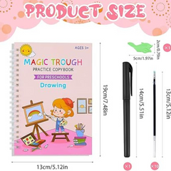 4 PC Reusable Grooved Writing Books for Kids, Magic Copy Books,Reusable Handle
