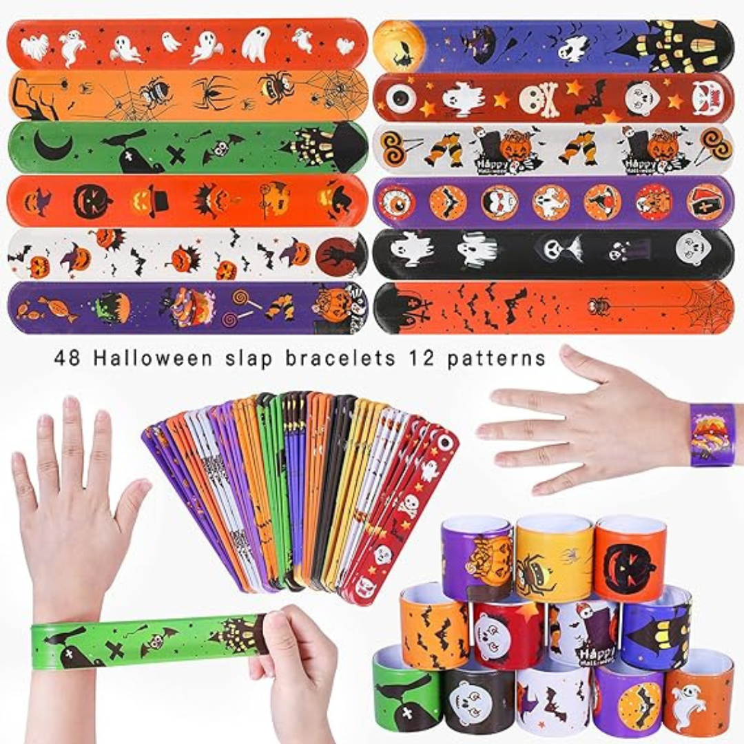 48Pcs Halloween Slap Bracelets Party Favors Toys for Kids Party Favor Treat Bags
