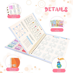4 PC Reusable Grooved Writing Books for Kids, Magic Copy Books,Reusable Handle