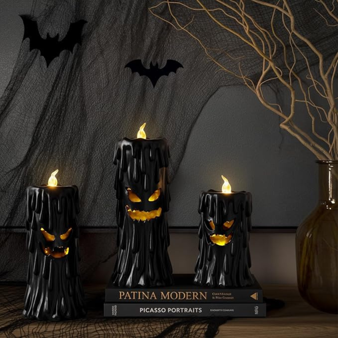 Halloween Ghost Decor: Black Scary Ghost Face Candle Holder Halloween Table Decor