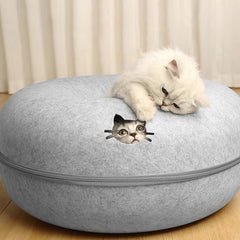Felt Donut Cat Tunnel Bed | Interactive Zippered Hideout