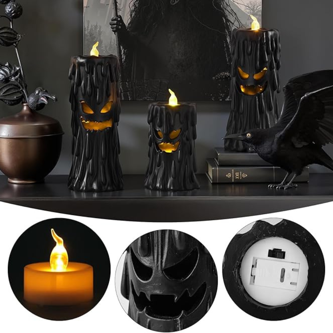 Halloween Ghost Decor: Black Scary Ghost Face Candle Holder Halloween Table Decor