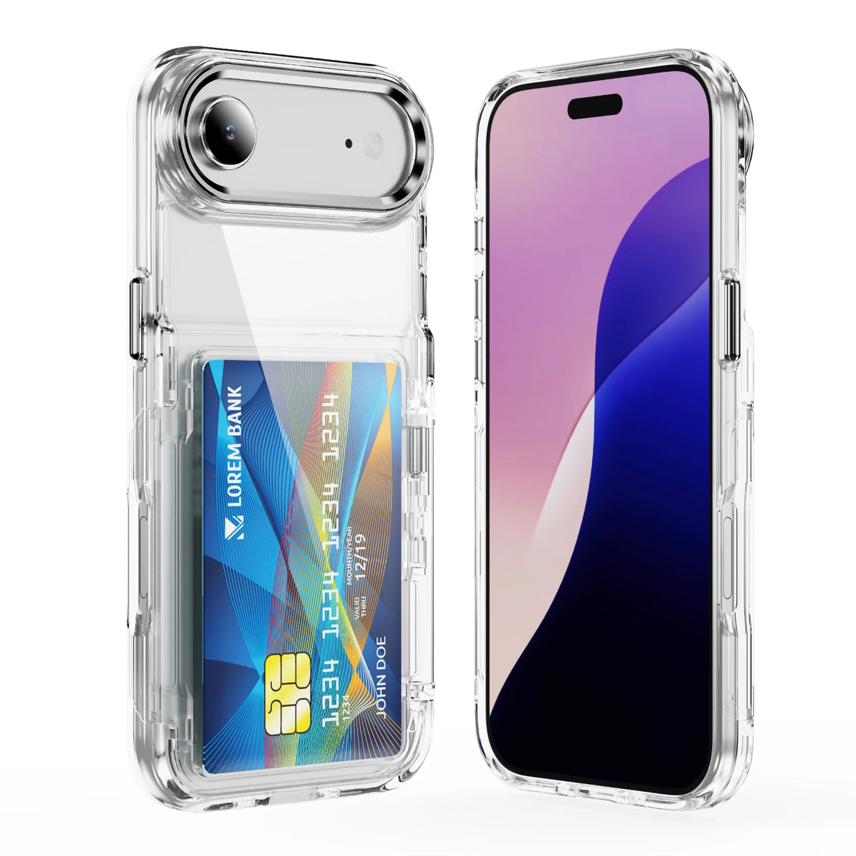 Clear iPhone Case with Card Holder,  Kickstand and Slim Wallet Cover