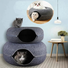 Felt Donut Cat Tunnel Bed | Interactive Zippered Hideout