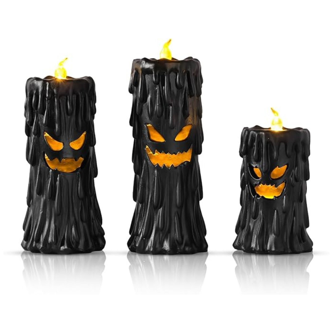 Halloween Ghost Decor: Black Scary Ghost Face Candle Holder Halloween Table Decor