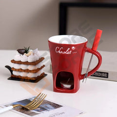 Ceramic Chocolate Fondue, Butter, and  Cheese Warmer Mug Set