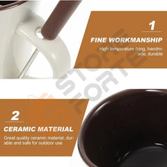 Ceramic Chocolate Fondue, Butter, and  Cheese Warmer Mug Set