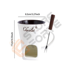 Ceramic Chocolate Fondue, Butter, and  Cheese Warmer Mug Set